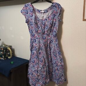 eShakti women's dress blue red white cap sleeve mini fit flare NWOT Sz 10